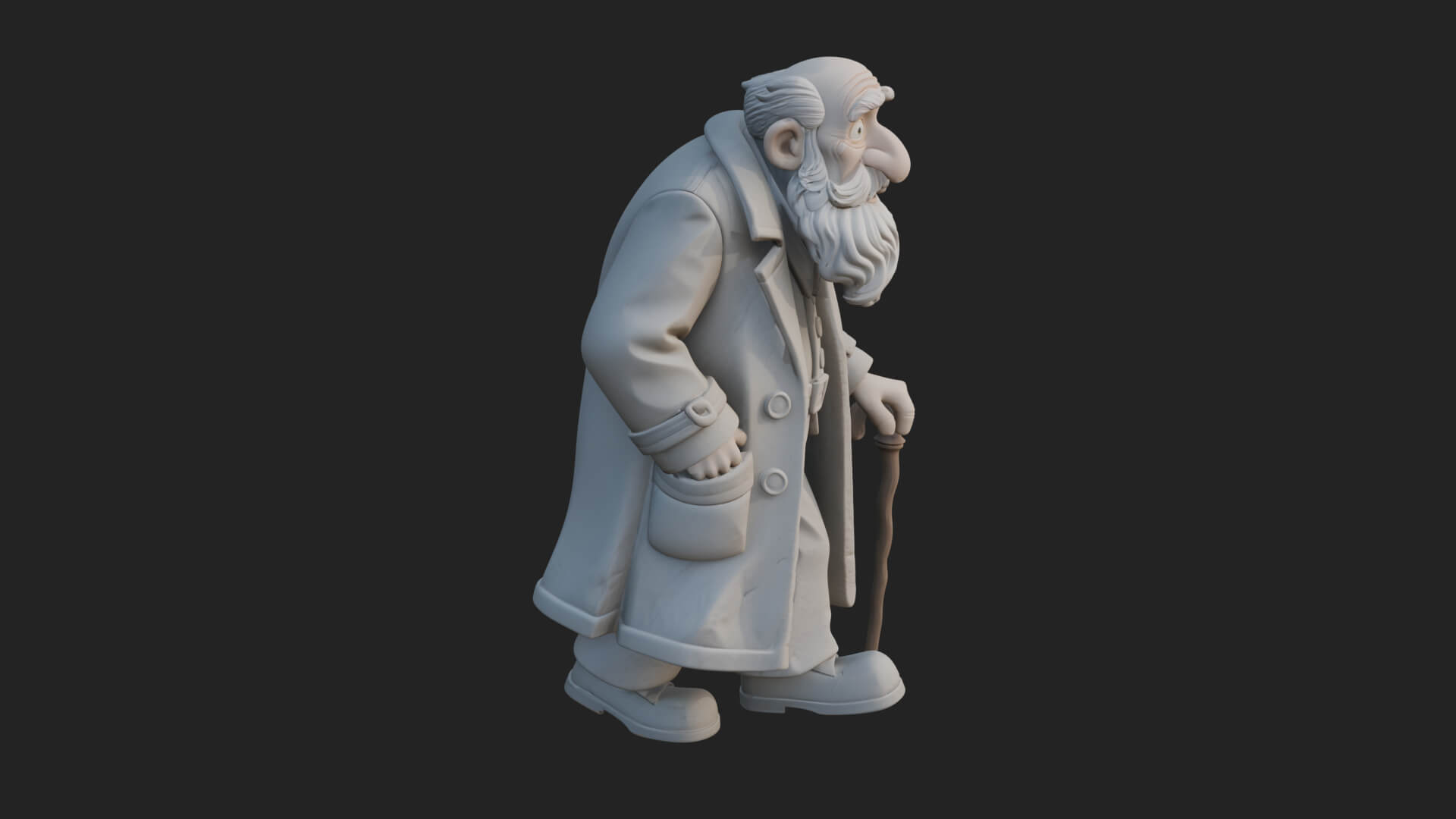 Old Man with Cane Statue Design 4 3D Print Model 3D Model