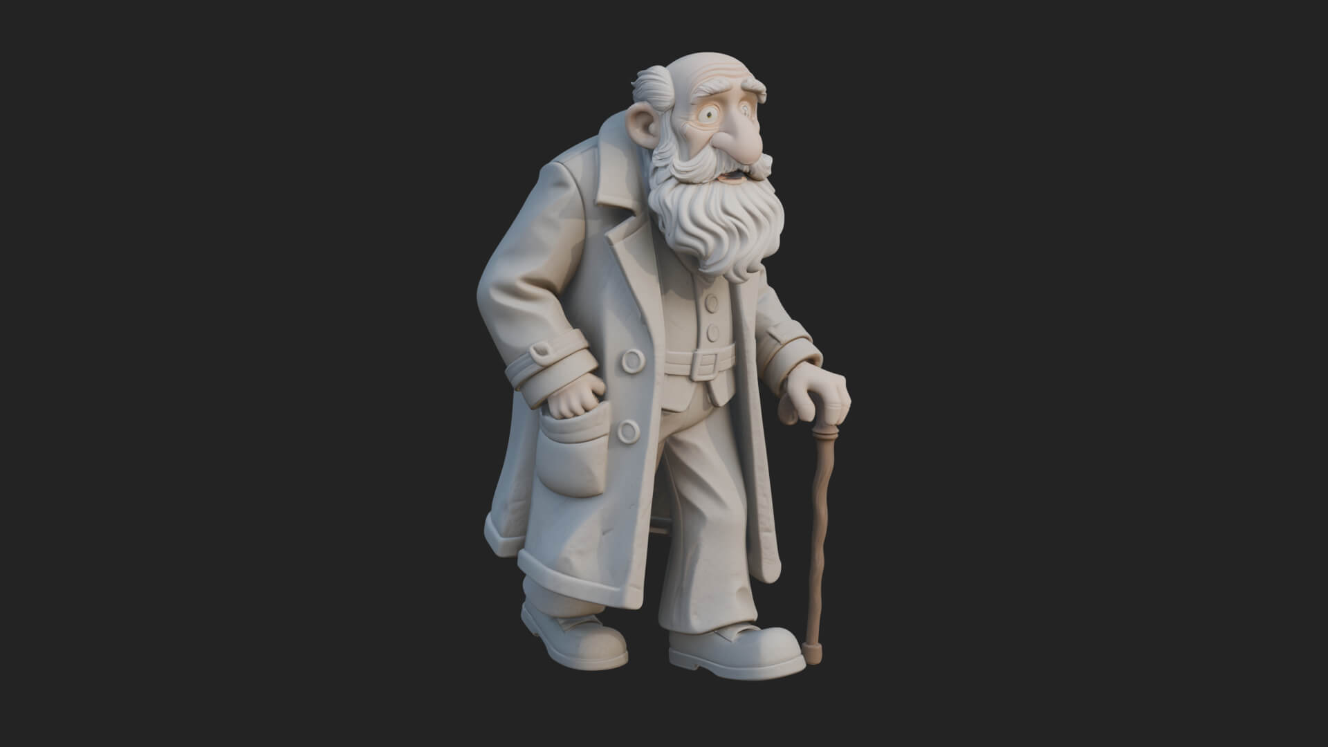 Old Man with Cane Statue Design 4 3D Print Model 3D Model