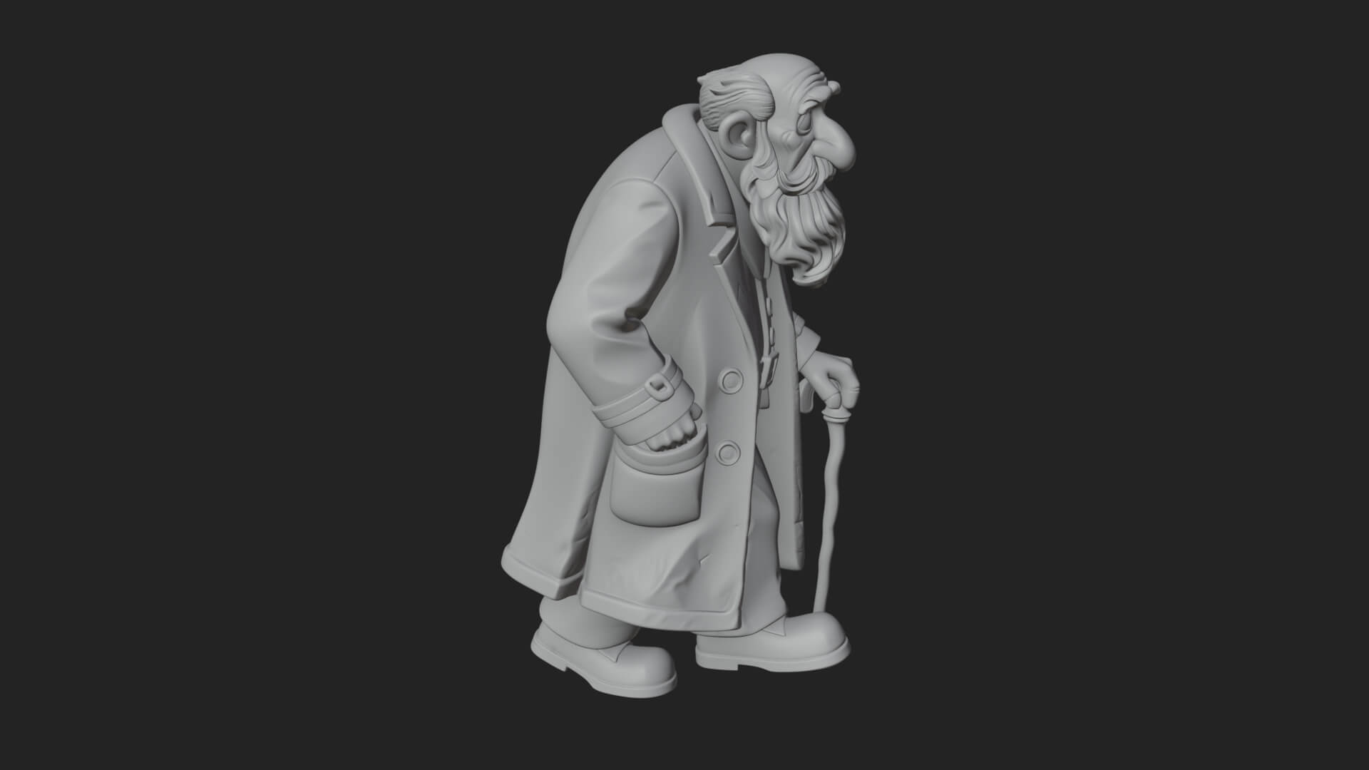 Old Man with Cane Statue Design 4 3D Print Model 3D Model