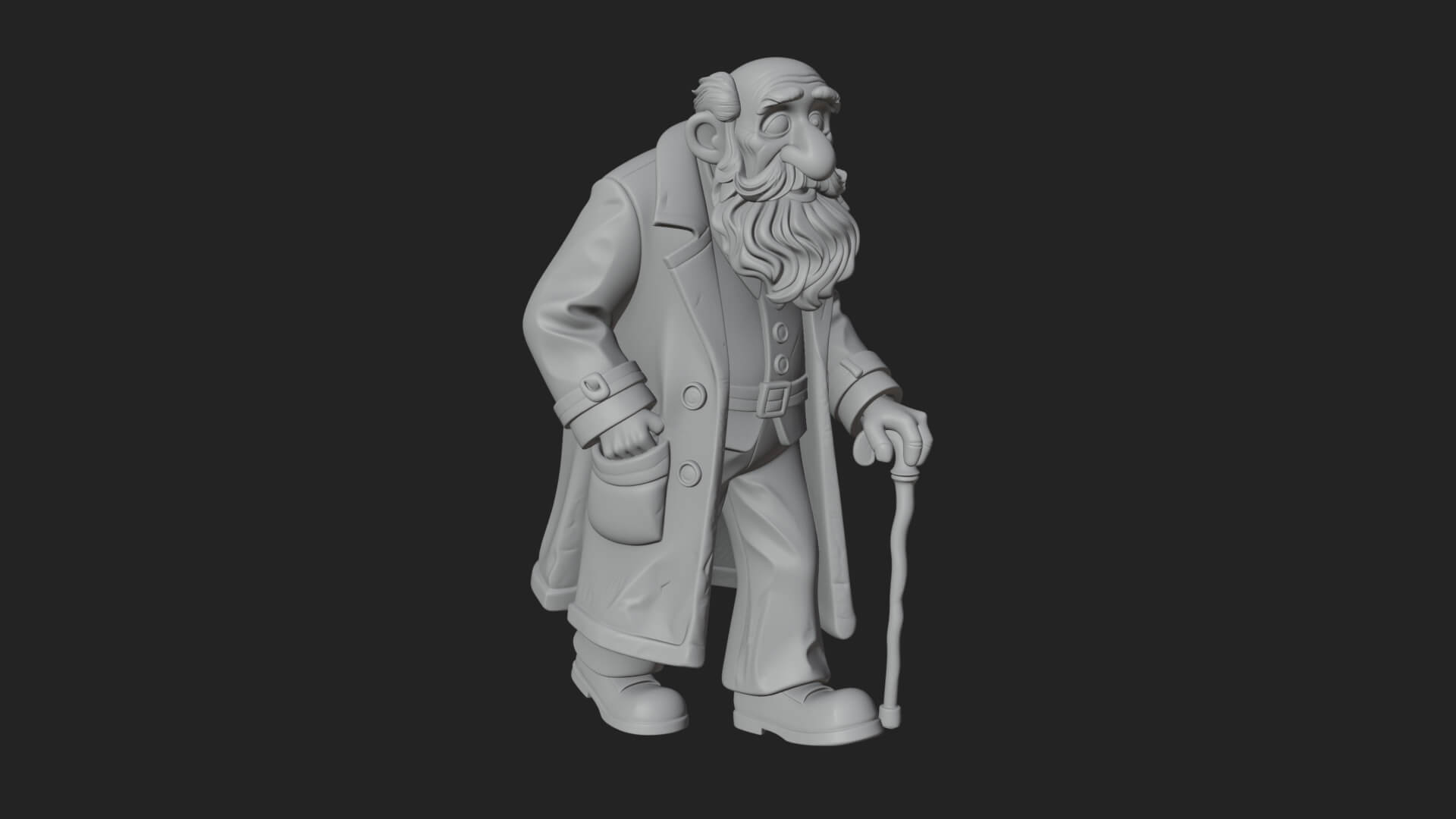 Old Man with Cane Statue Design 4 3D Print Model 3D Model