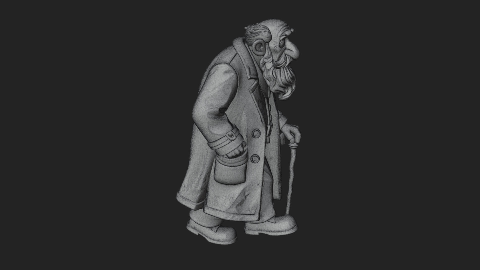 Old Man with Cane Statue Design 4 3D Print Model 3D Model