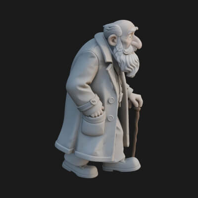 Old Man with Cane Statue Design 4 3D Print Model