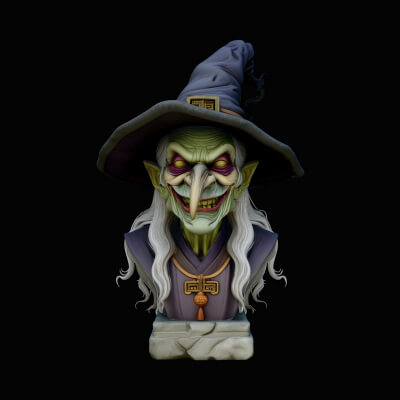 Old Witch Bust Statue Design 7 3D Print Model