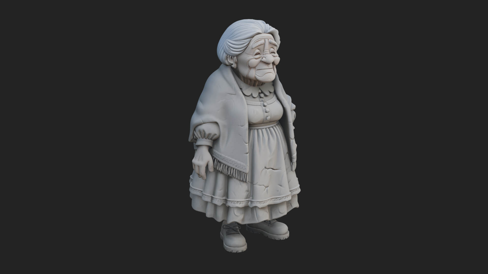 Old Woman with Shawl Statue Design 1 3D Print Model 3D Model