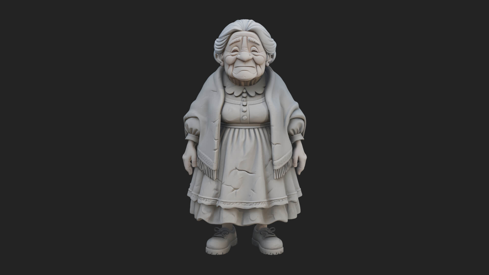 Old Woman with Shawl Statue Design 1 3D Print Model 3D Model