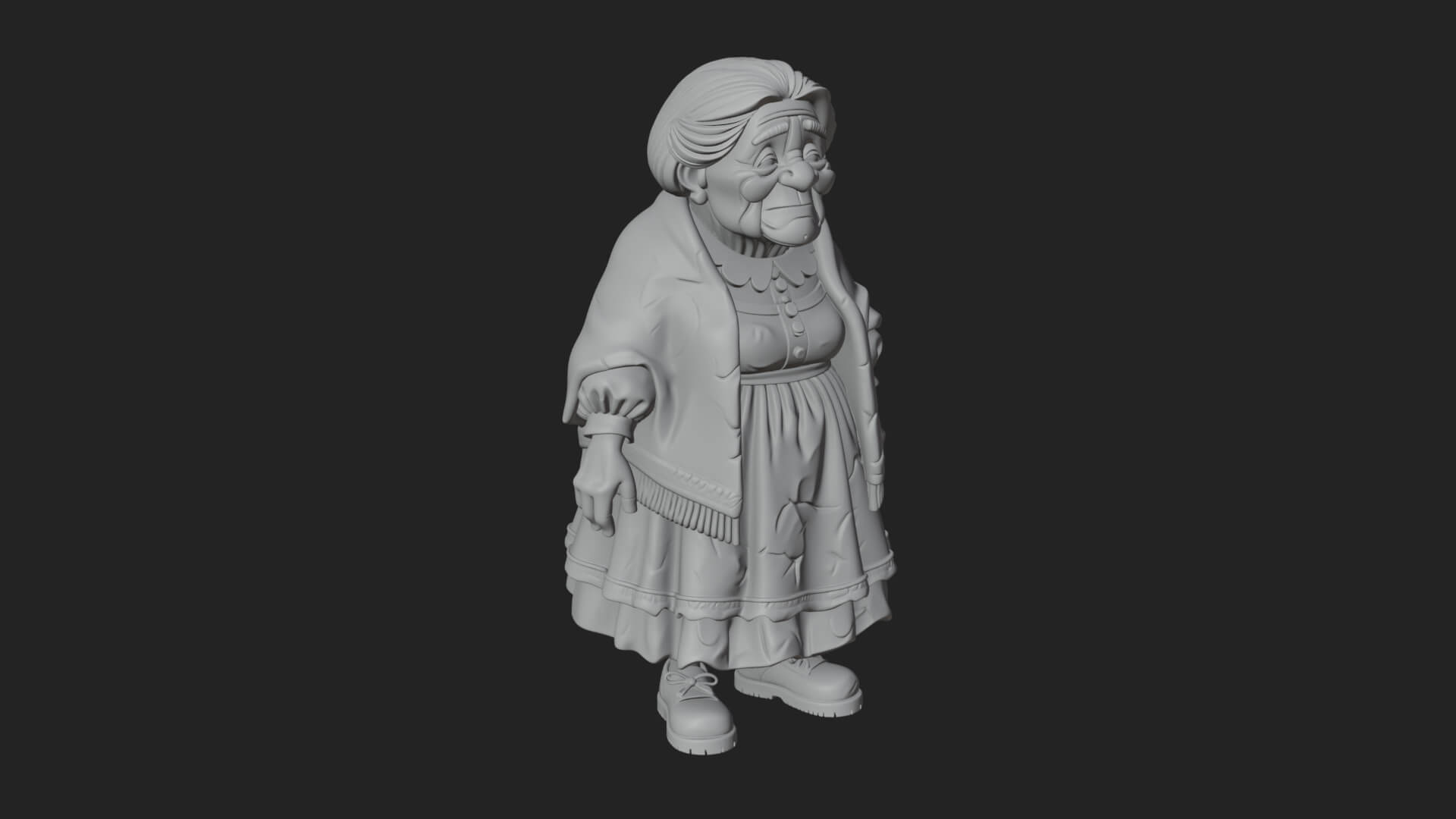 Old Woman with Shawl Statue Design 1 3D Print Model 3D Model