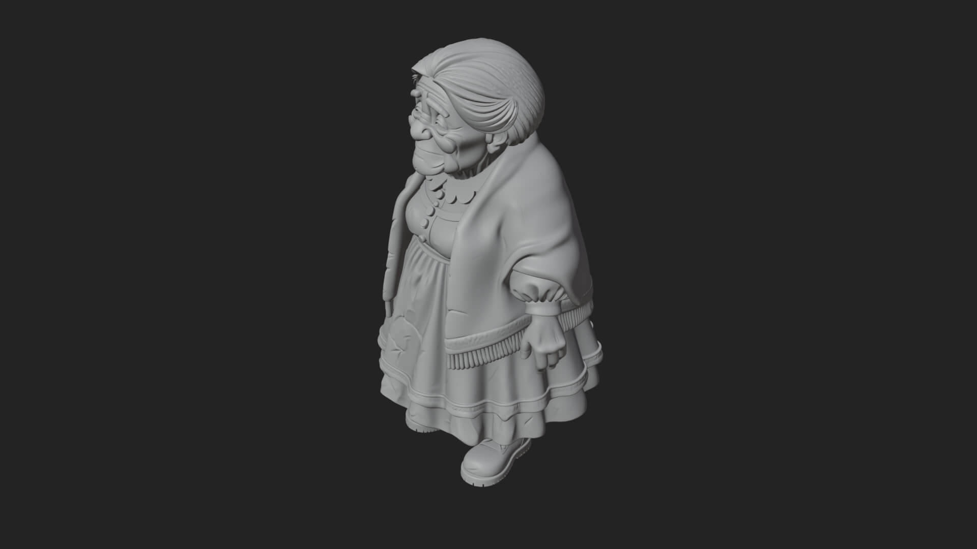 Old Woman with Shawl Statue Design 1 3D Print Model 3D Model