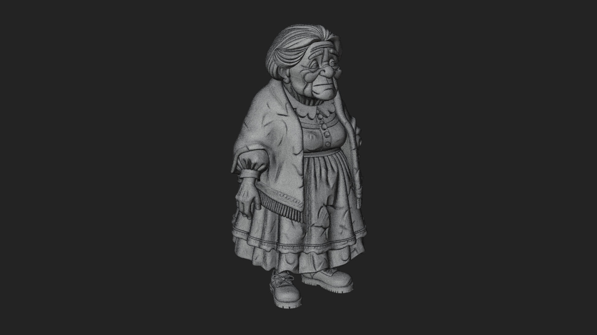 Old Woman with Shawl Statue Design 1 3D Print Model 3D Model