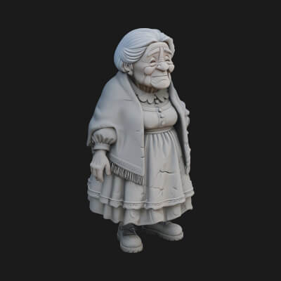 Old Woman with Shawl Statue Design 1 3D Print Model
