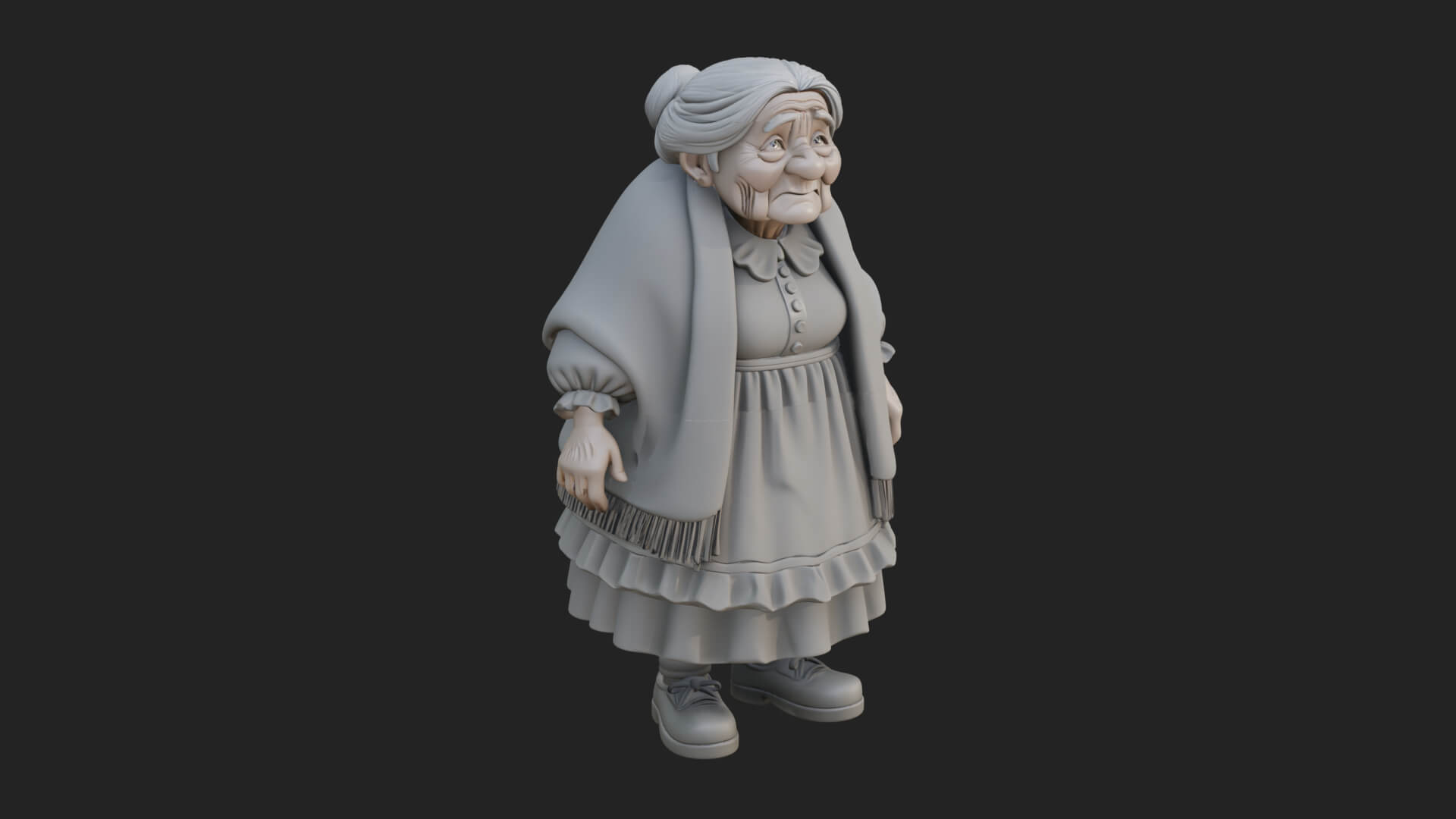 Old Woman with Shawl Statue Design 2 3D Print Model 3D Model