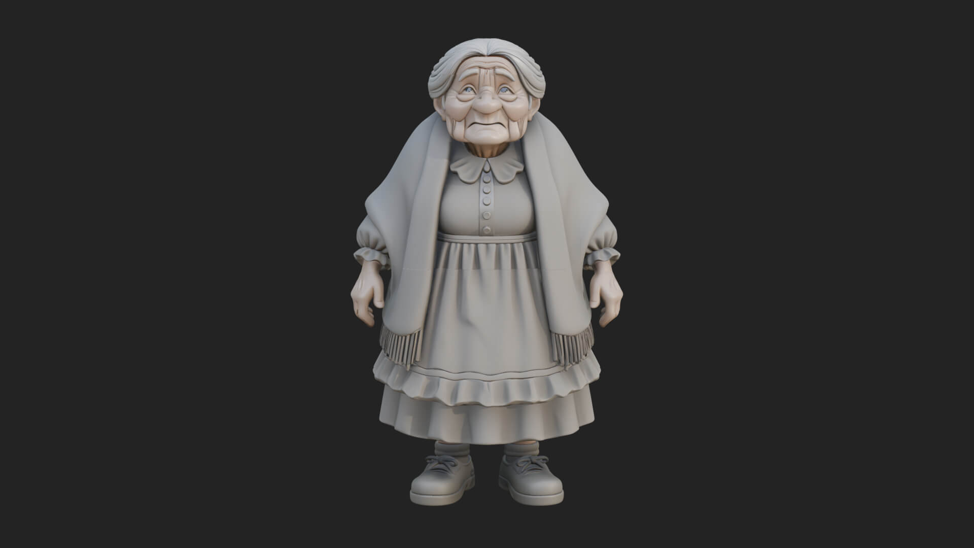 Old Woman with Shawl Statue Design 2 3D Print Model 3D Model