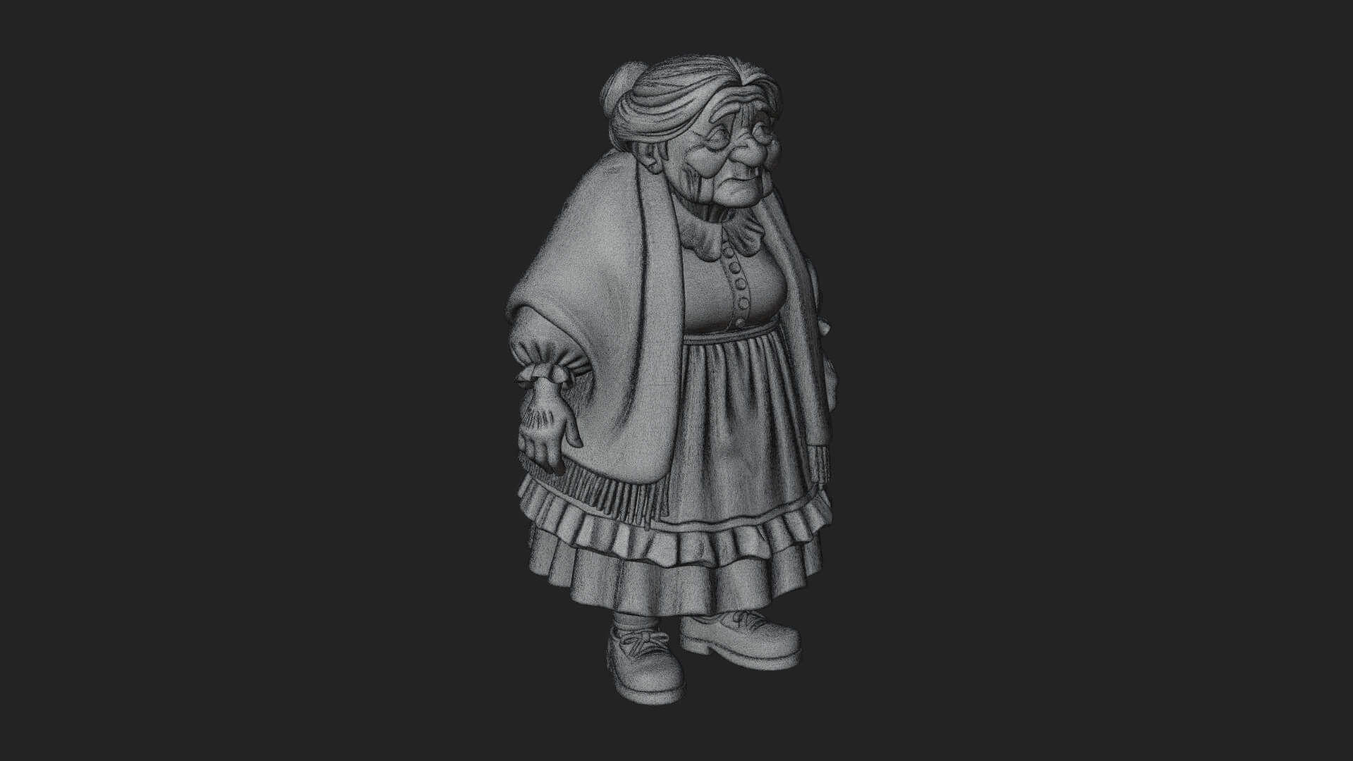 Old Woman with Shawl Statue Design 2 3D Print Model 3D Model
