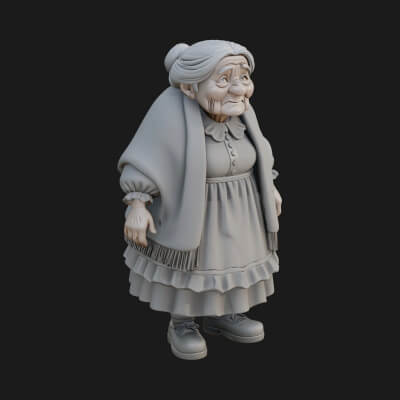 Old Woman with Shawl Statue Design 2 3D Print Model