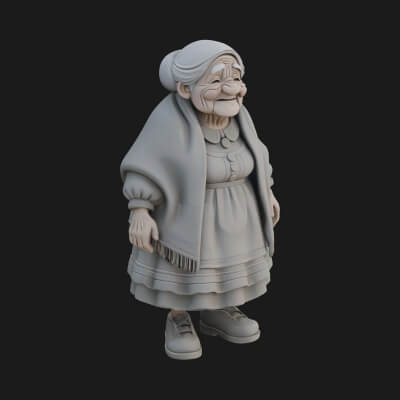 Old Woman with Shawl Statue Design 3 3D Print Model