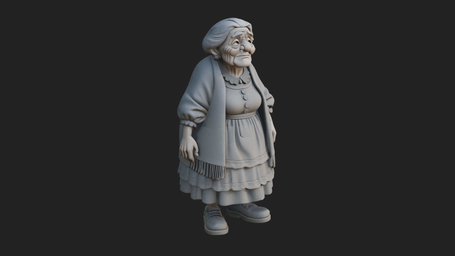 Old Woman with Shawl Statue Design 4 3D Print Model 3D Model