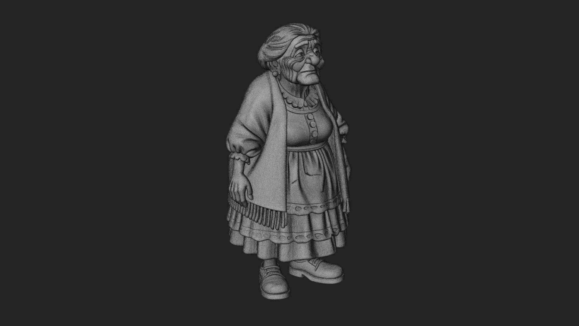 Old Woman with Shawl Statue Design 4 3D Print Model 3D Model