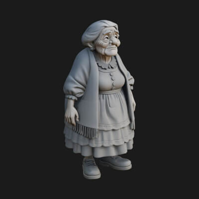 Old Woman with Shawl Statue Design 4 3D Print Model