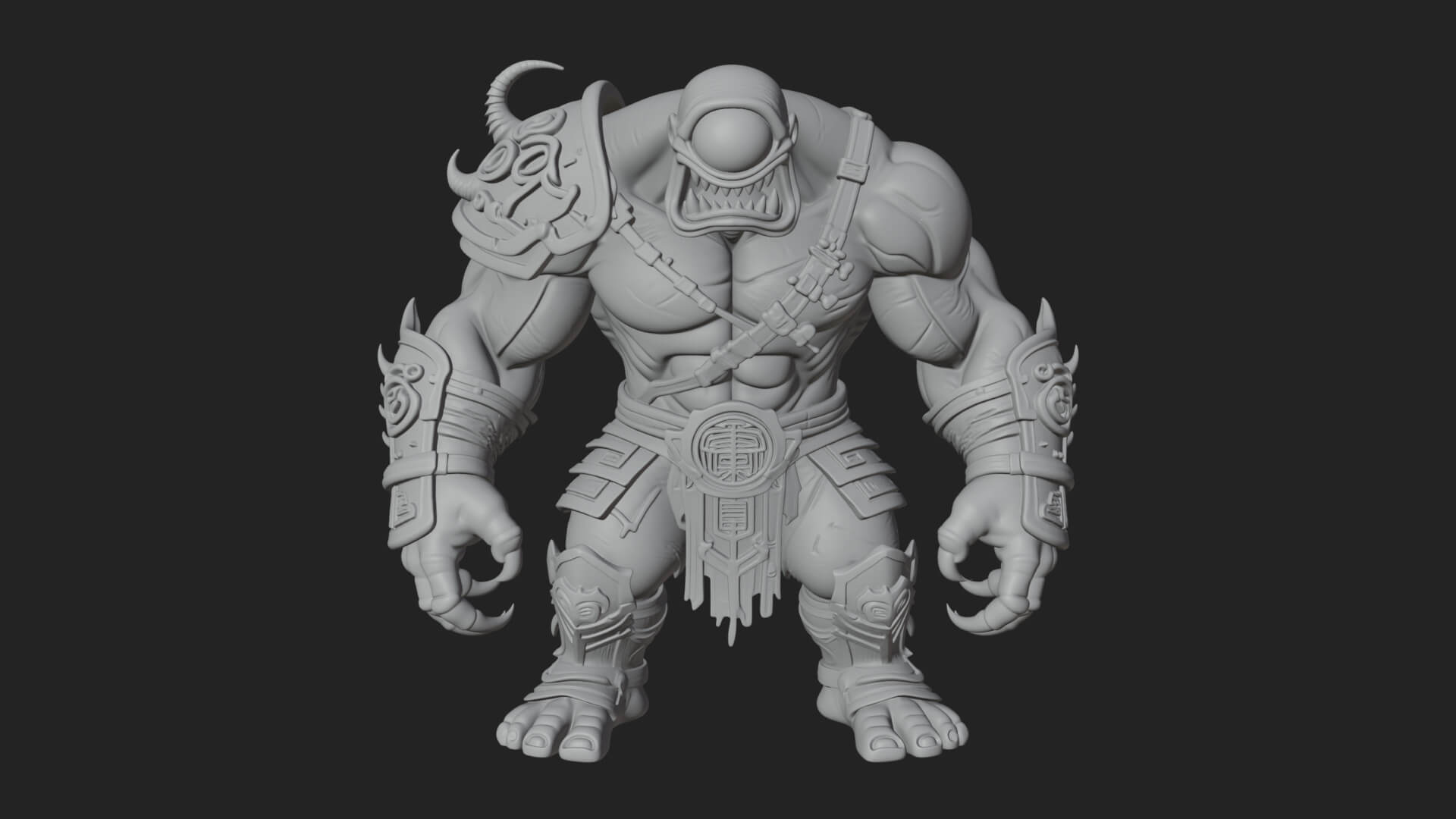One-Eyed Ogre Brute Statue Design 3 3D Print Model 3D Model