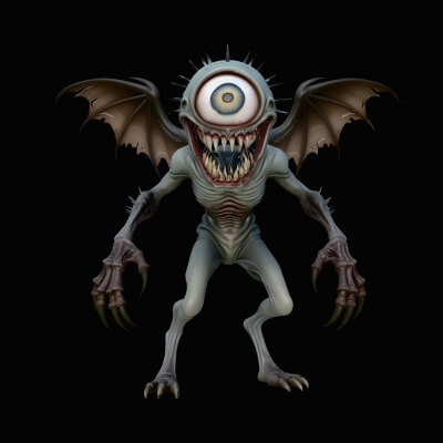 One-Eyed Winged Demon Statue Design 1 3D Print Model