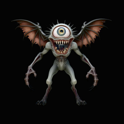 One-Eyed Winged Demon Statue Design 2 3D Print Model
