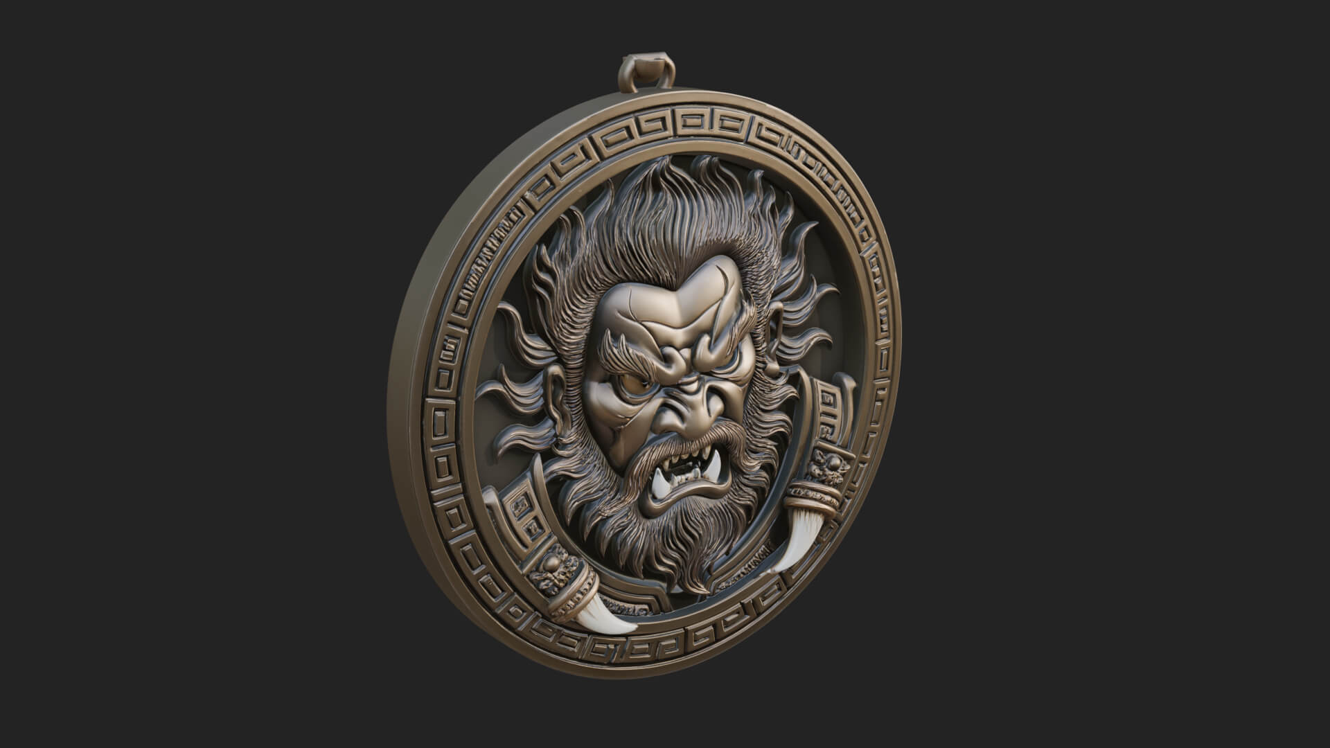 Oni Demon Face Oval Plaque Design 1 3D Print Model 3D Model