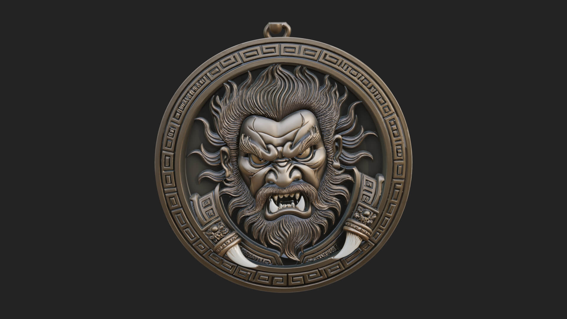 Oni Demon Face Oval Plaque Design 1 3D Print Model 3D Model