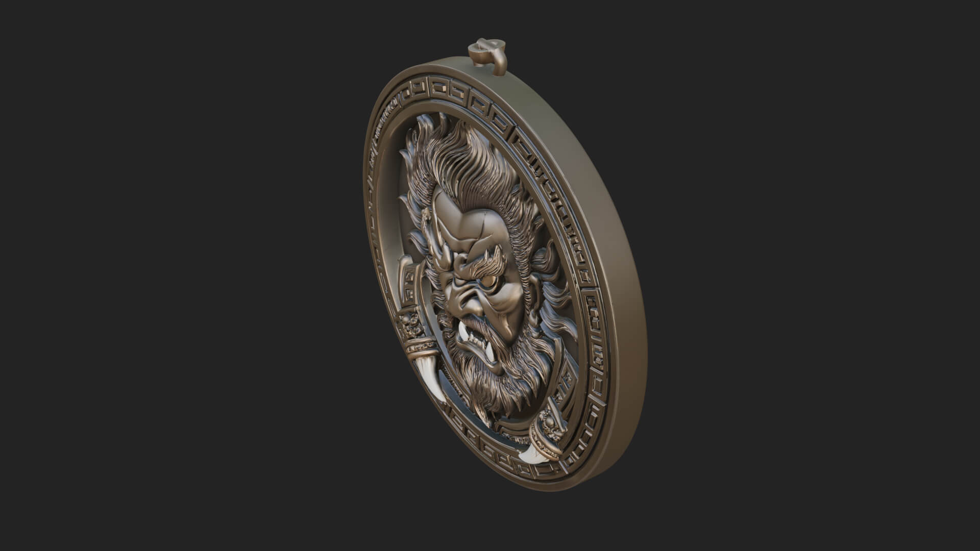 Oni Demon Face Oval Plaque Design 1 3D Print Model 3D Model