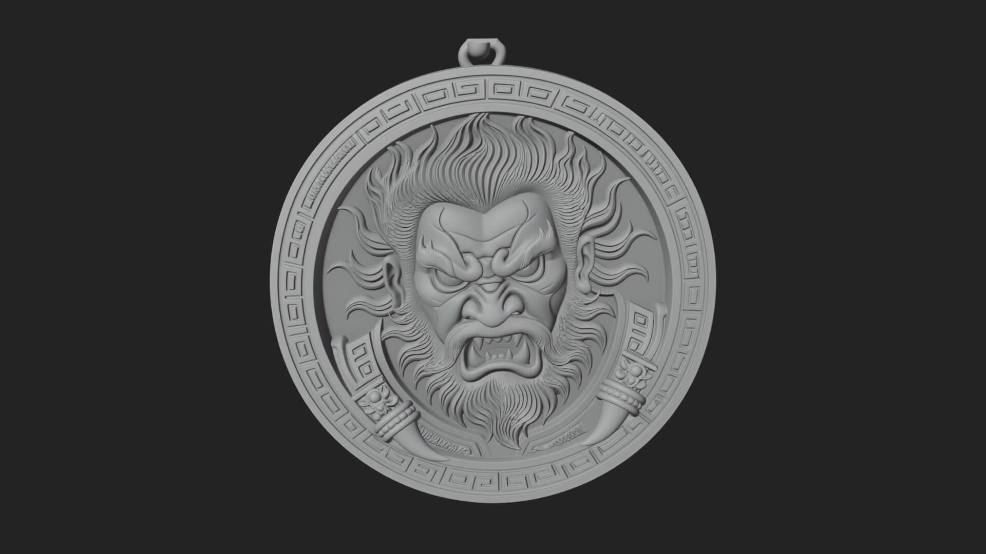 Oni Demon Face Oval Plaque Design 1 3D Print Model 3D Model