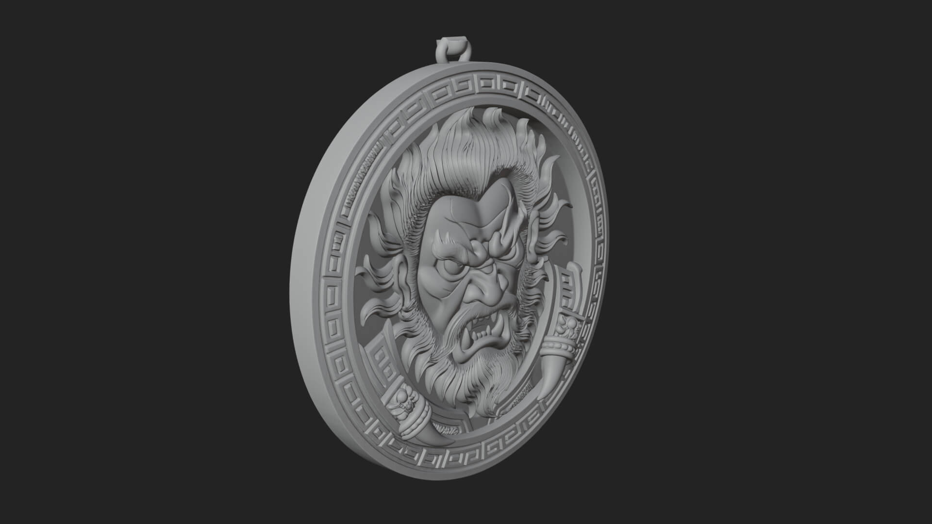 Oni Demon Face Oval Plaque Design 1 3D Print Model 3D Model