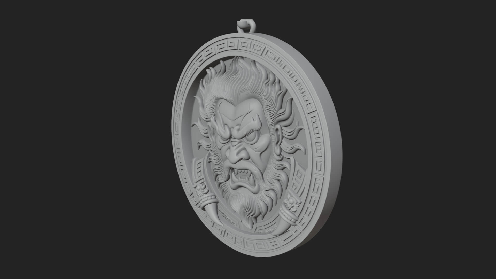 Oni Demon Face Oval Plaque Design 1 3D Print Model 3D Model
