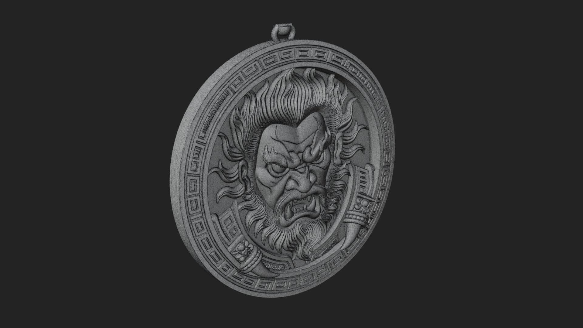 Oni Demon Face Oval Plaque Design 1 3D Print Model 3D Model