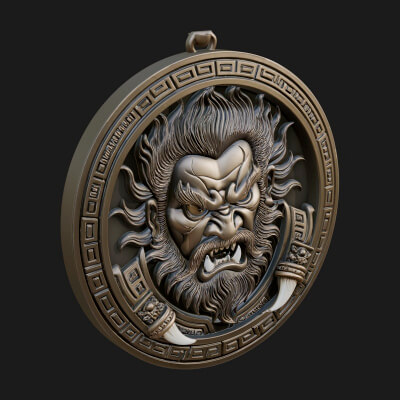 Oni Demon Face Oval Plaque Design 1 3D Print Model