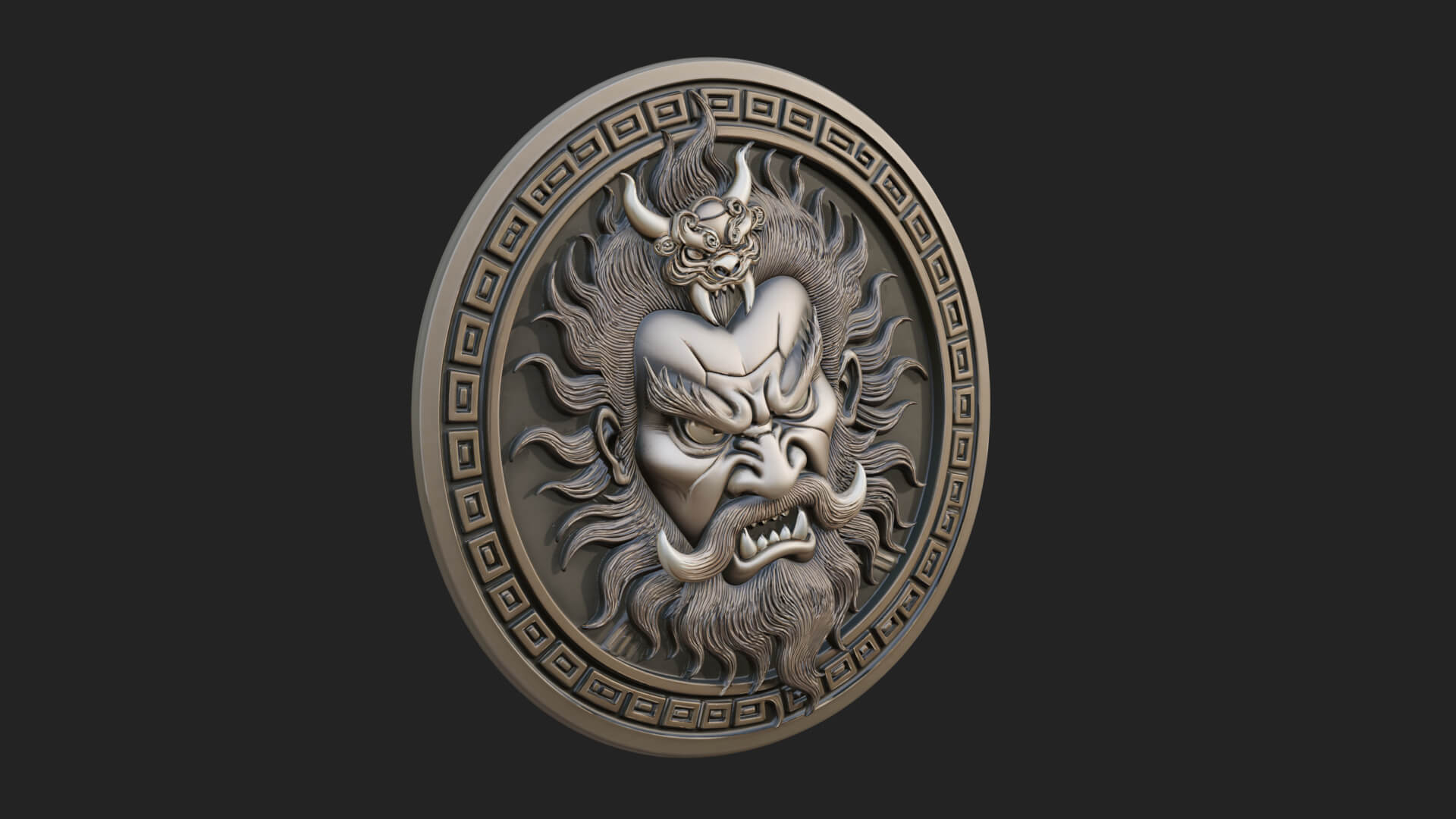 Oni Demon Face Oval Plaque Design 2 3D Print Model 3D Model