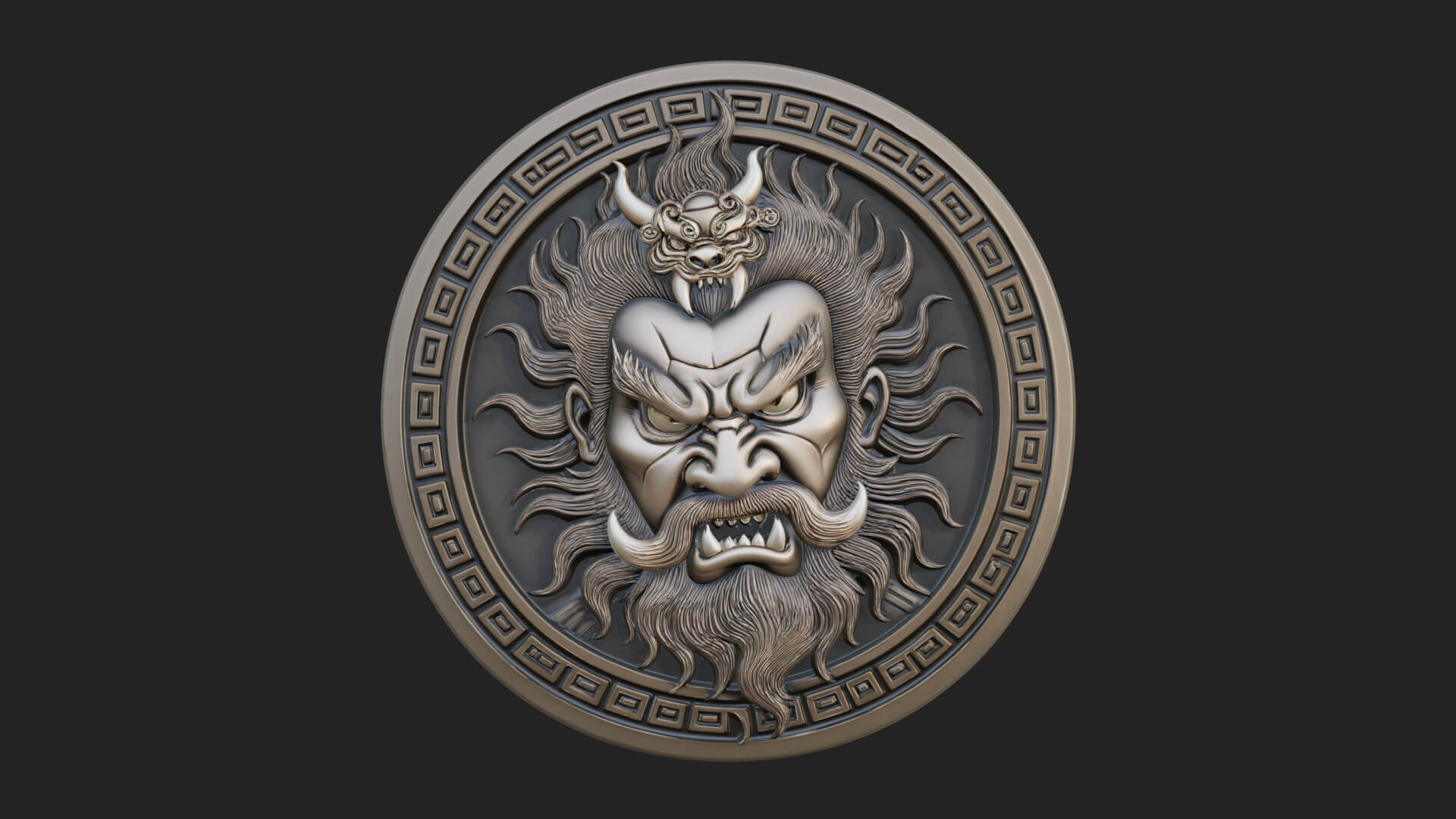 Oni Demon Face Oval Plaque Design 2 3D Print Model 3D Model
