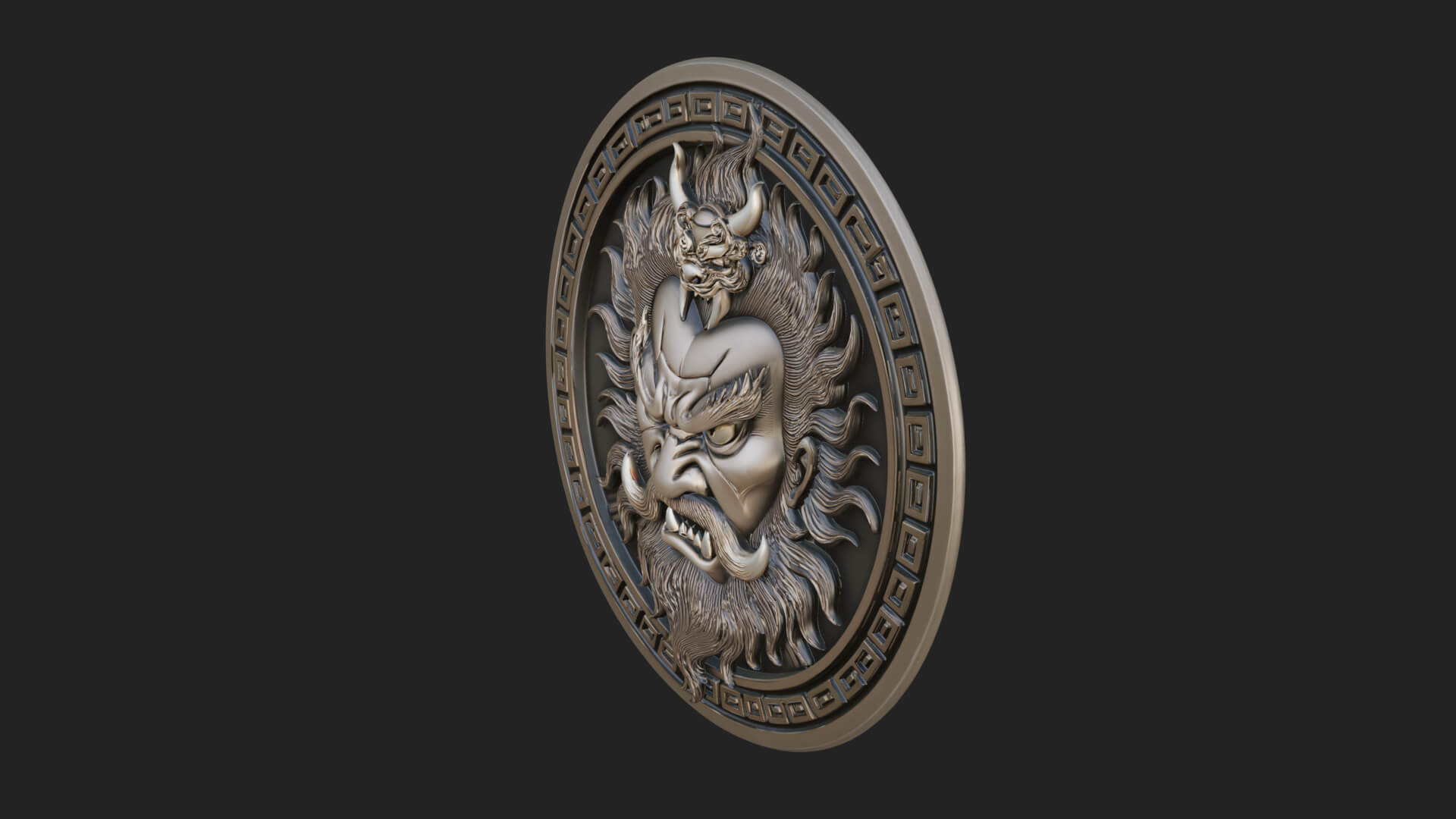 Oni Demon Face Oval Plaque Design 2 3D Print Model 3D Model