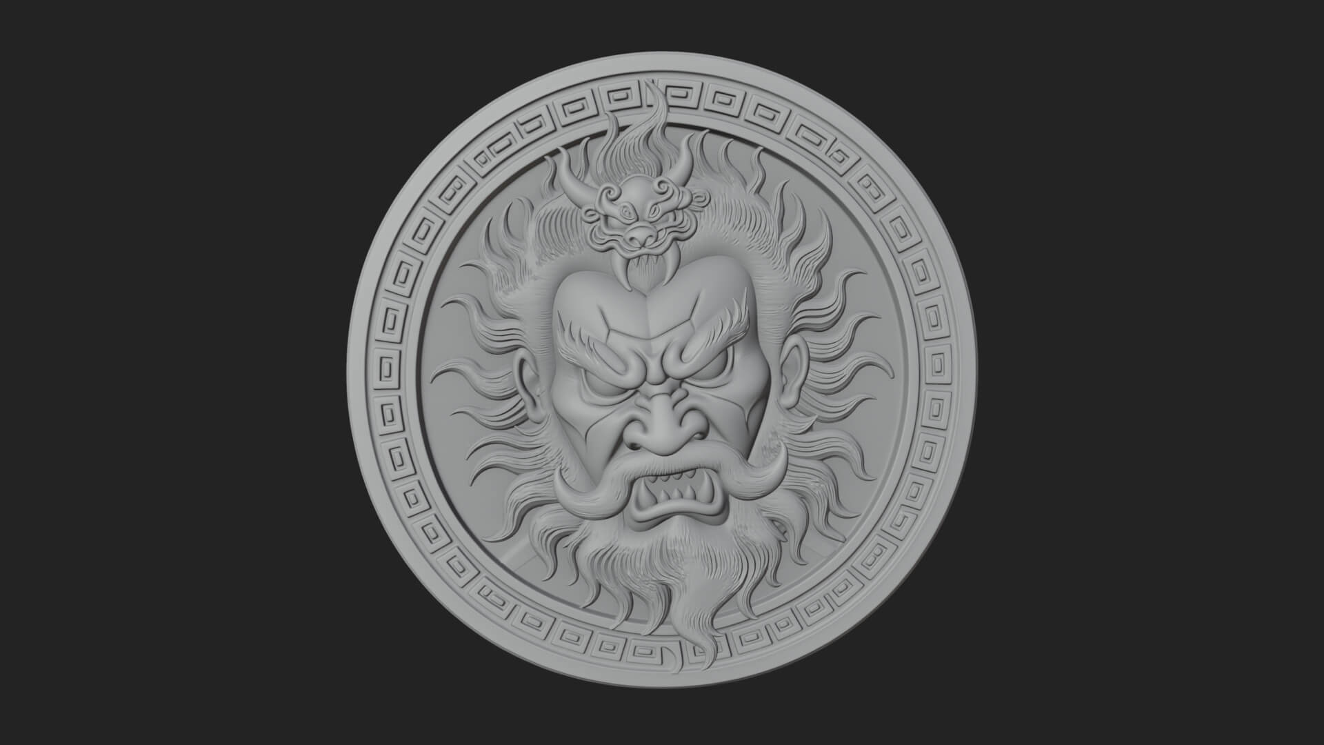 Oni Demon Face Oval Plaque Design 2 3D Print Model 3D Model