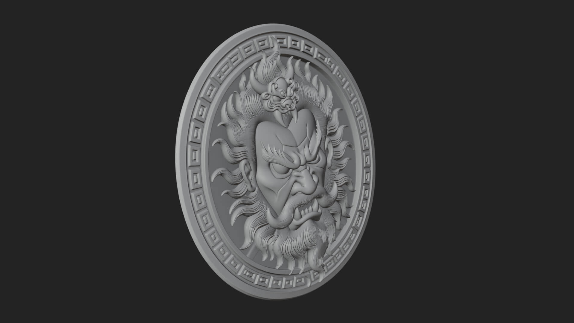 Oni Demon Face Oval Plaque Design 2 3D Print Model 3D Model