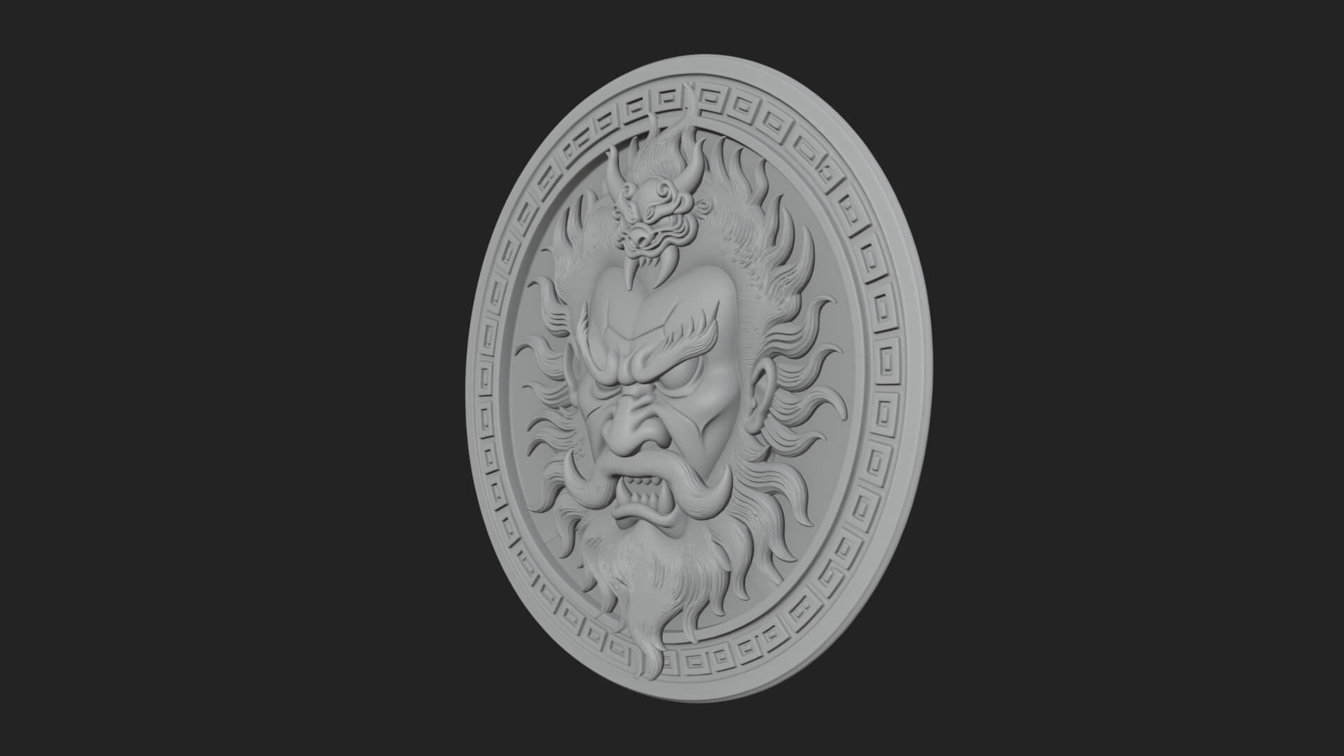 Oni Demon Face Oval Plaque Design 2 3D Print Model 3D Model