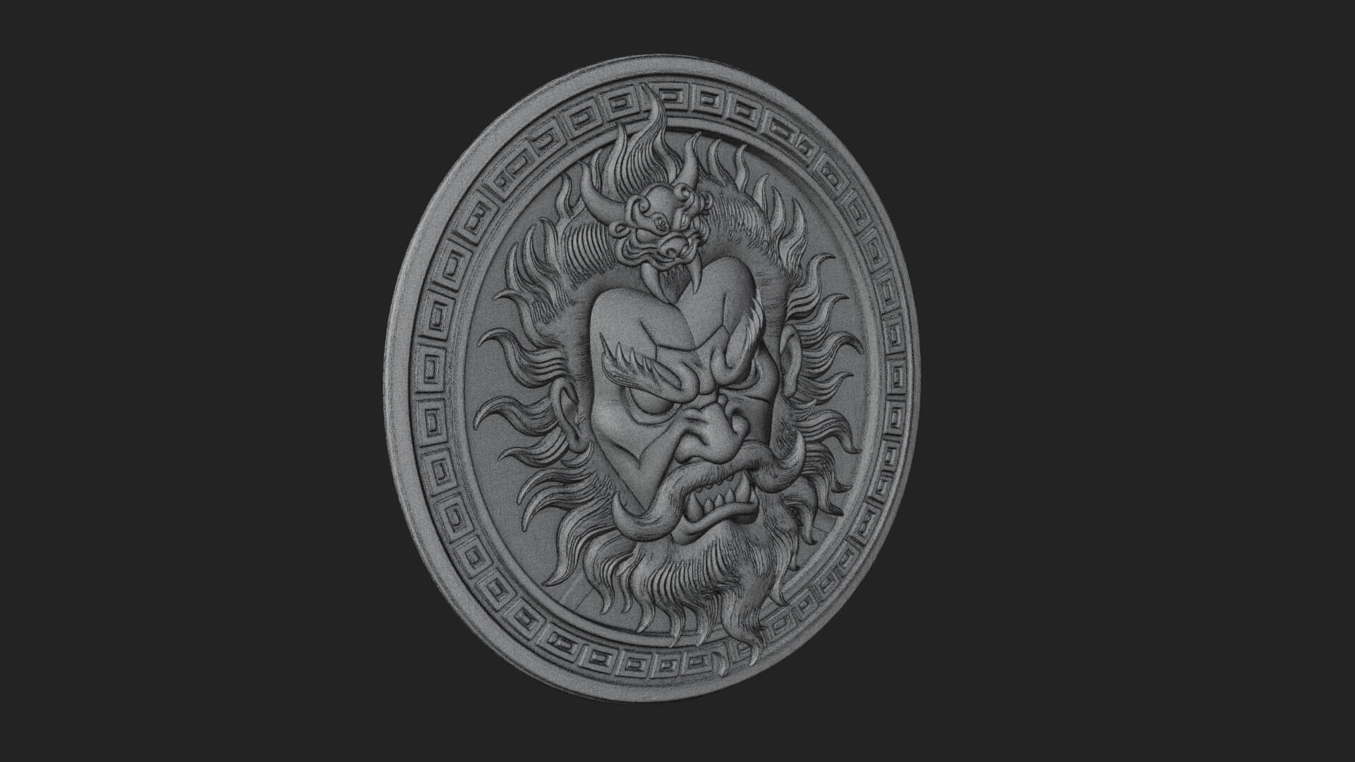 Oni Demon Face Oval Plaque Design 2 3D Print Model 3D Model