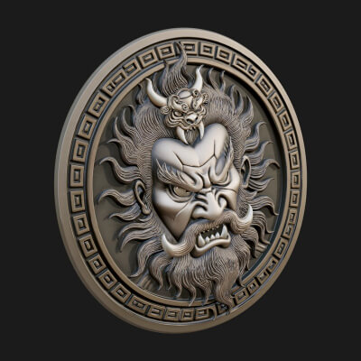 Oni Demon Face Oval Plaque Design 2 3D Print Model