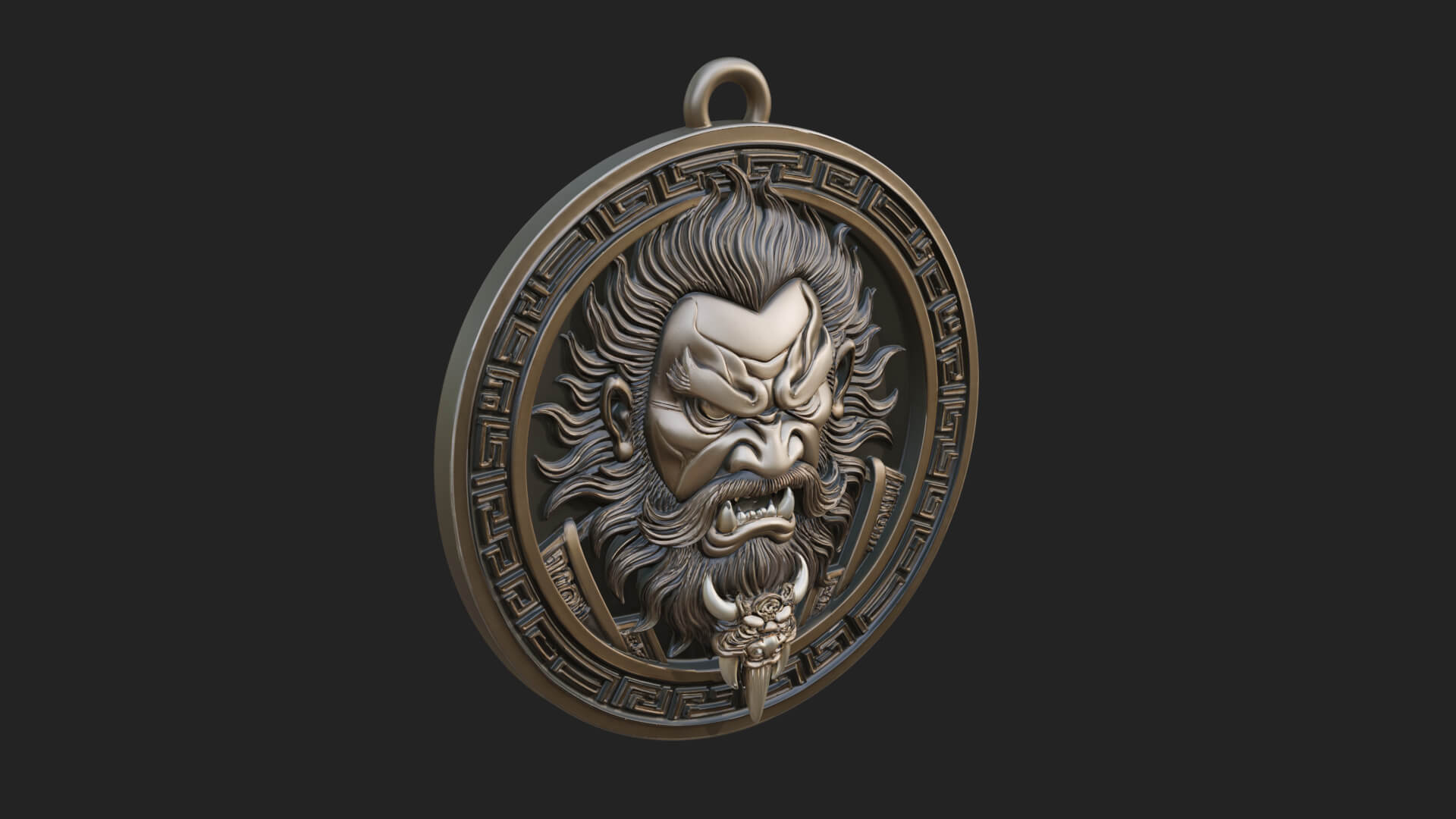 Oni Demon Face Oval Plaque Design 3 3D Print Model 3D Model