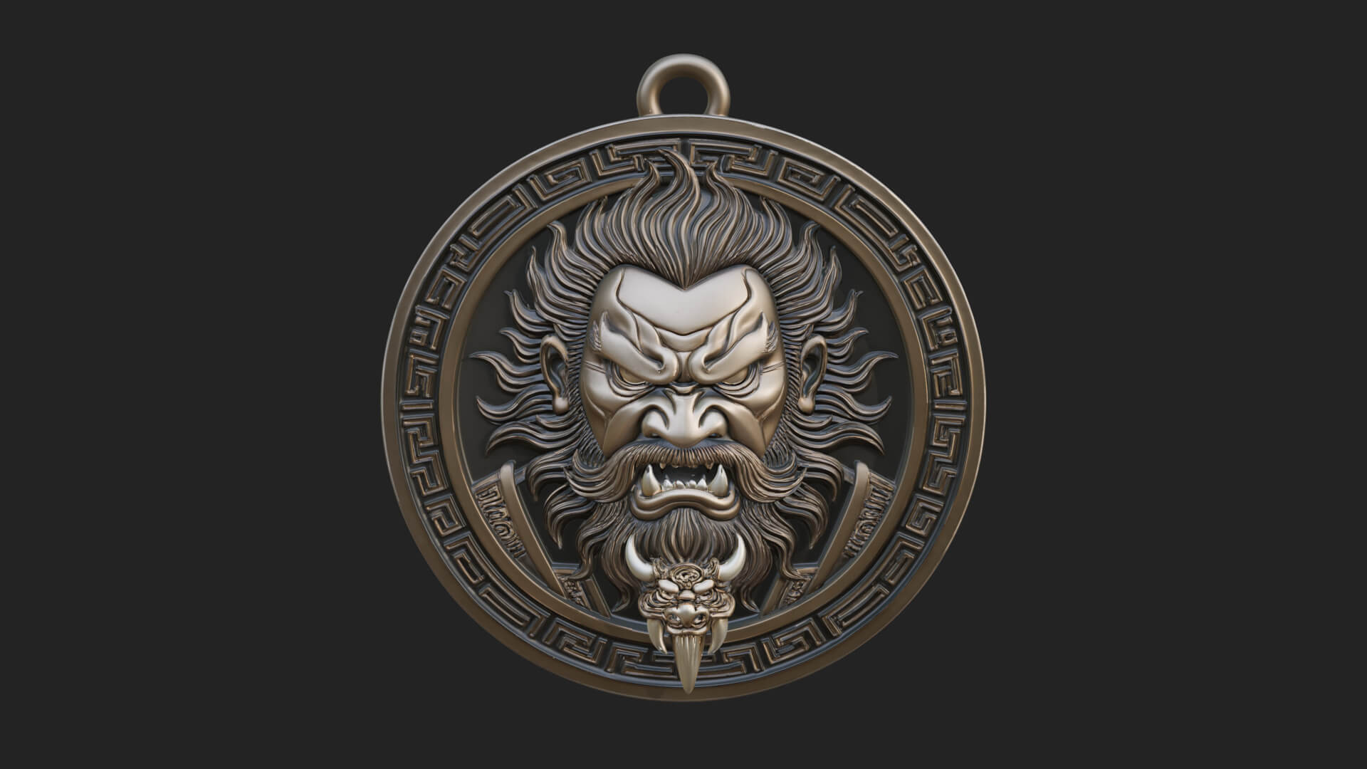 Oni Demon Face Oval Plaque Design 3 3D Print Model 3D Model