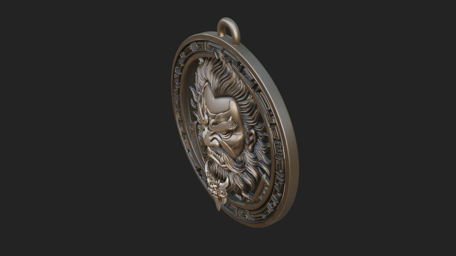 Oni Demon Face Oval Plaque Design 3 3D Print Model 3D Model