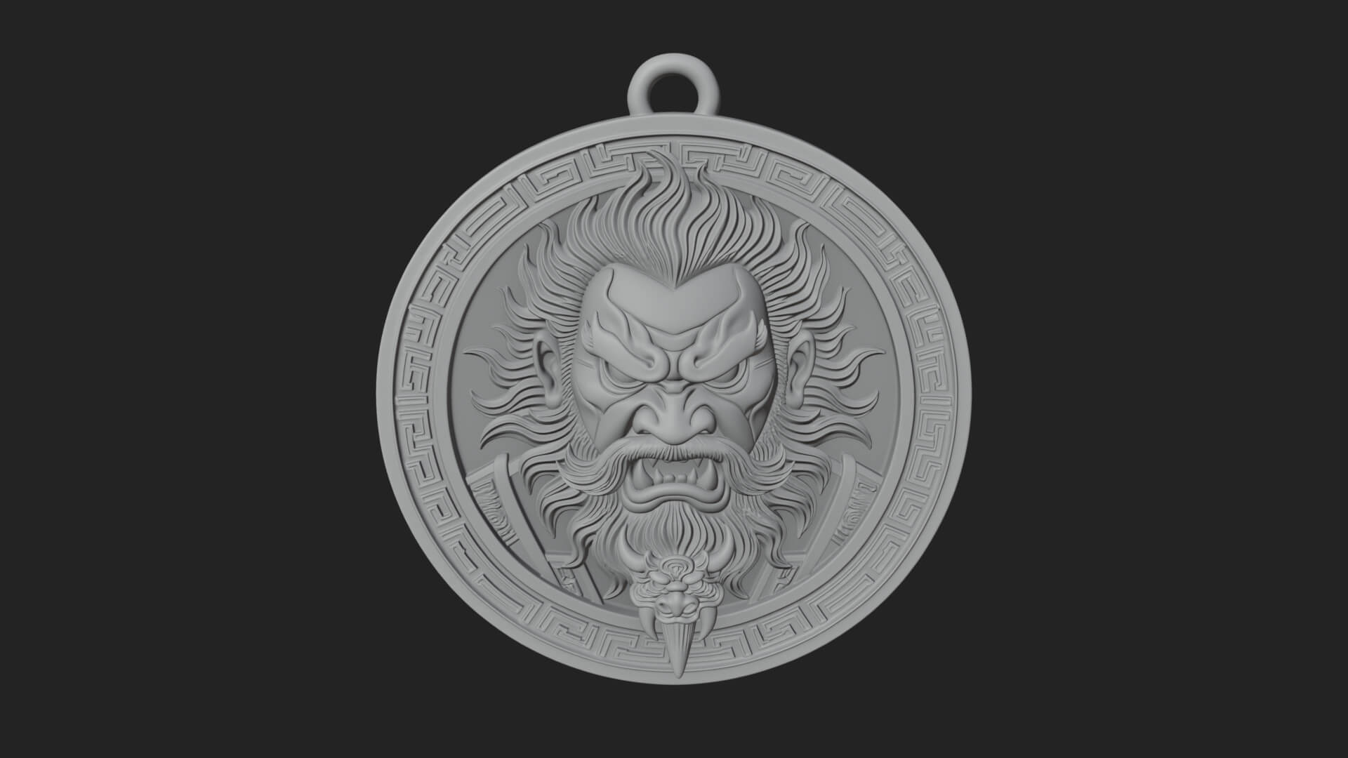 Oni Demon Face Oval Plaque Design 3 3D Print Model 3D Model