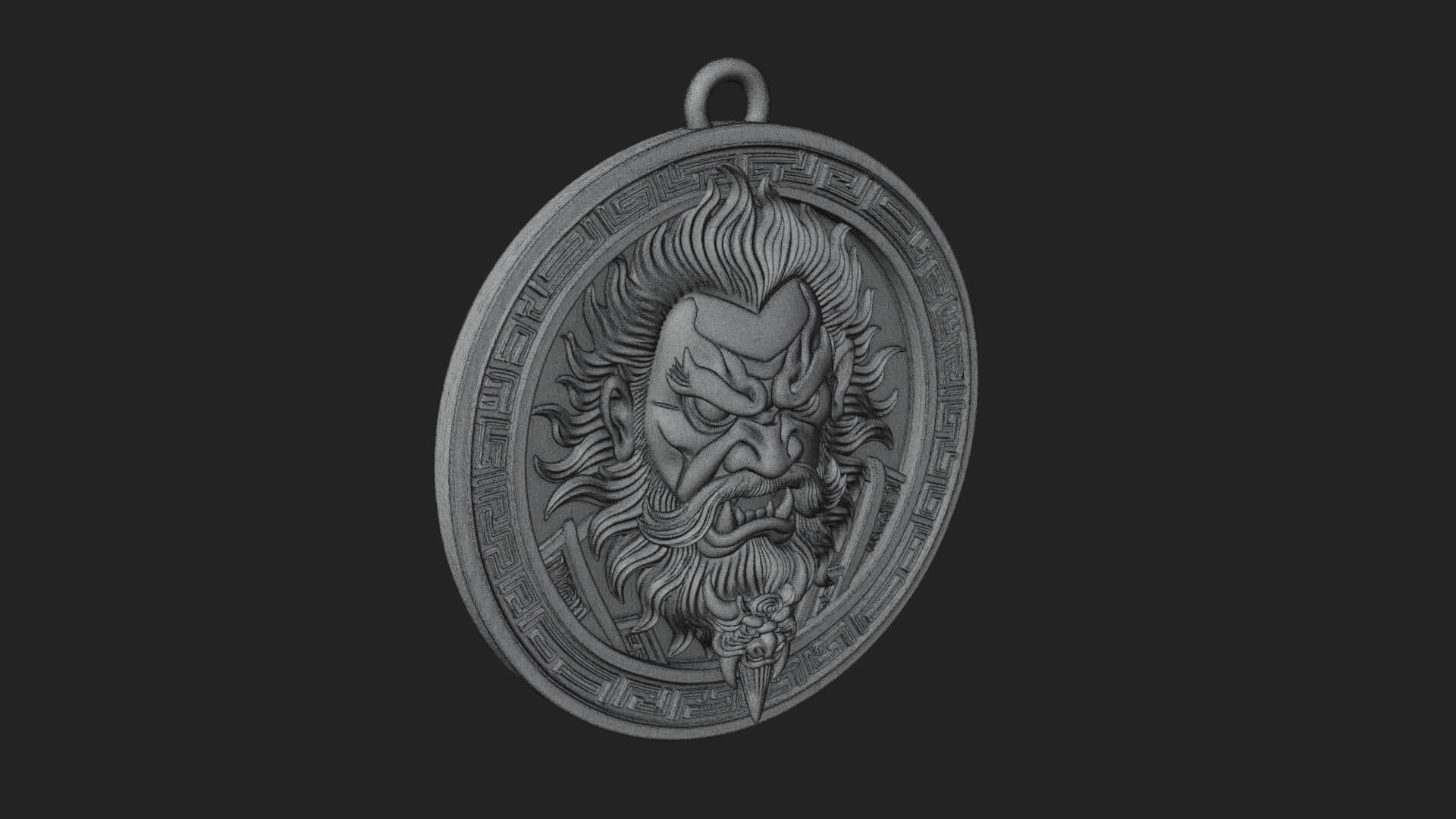 Oni Demon Face Oval Plaque Design 3 3D Print Model 3D Model