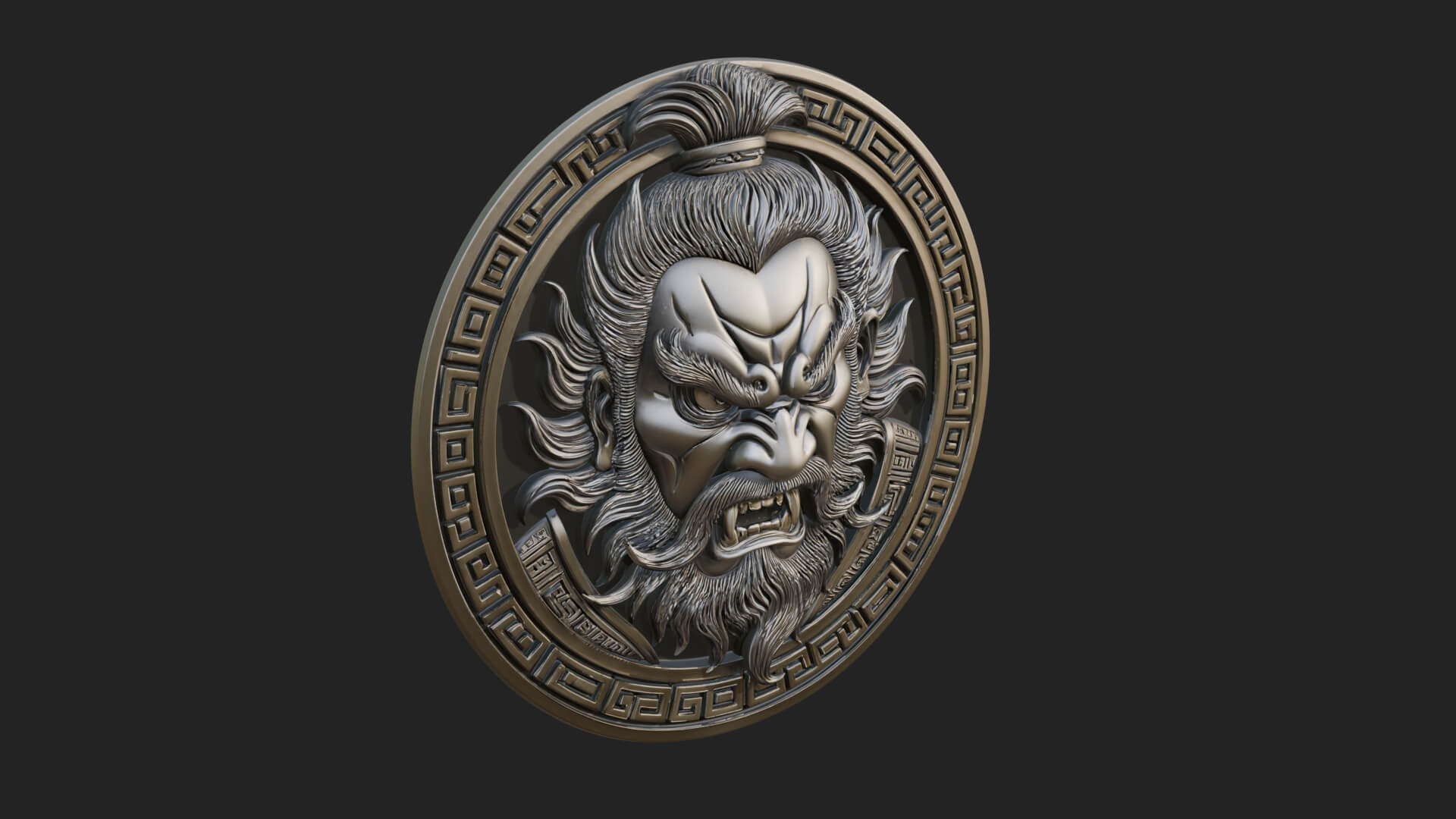 Oni Demon Face Oval Plaque Design 4 3D Print Model 3D Model