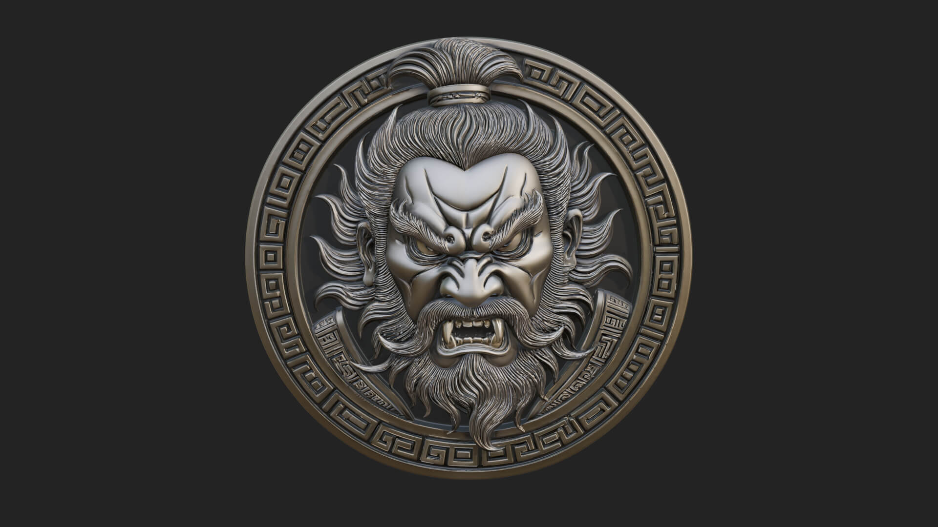 Oni Demon Face Oval Plaque Design 4 3D Print Model 3D Model