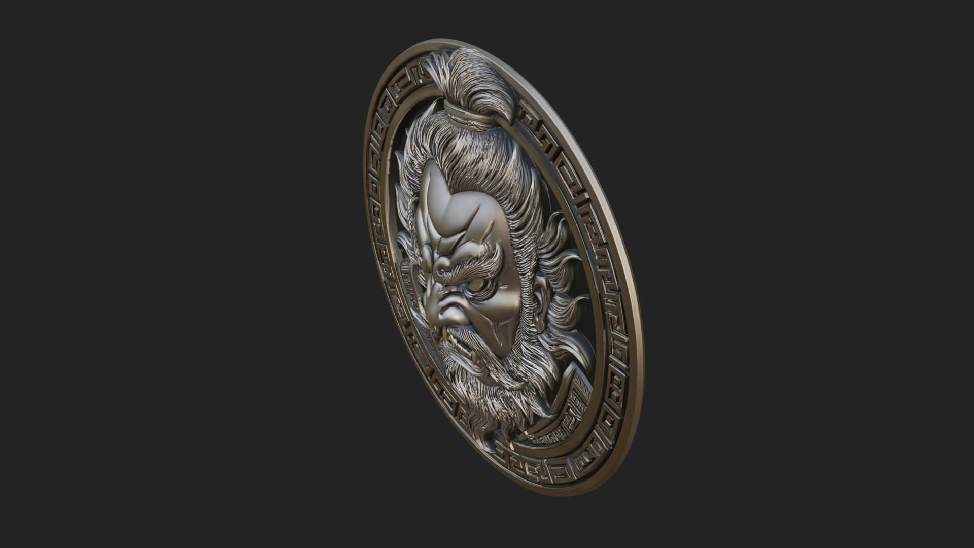 Oni Demon Face Oval Plaque Design 4 3D Print Model 3D Model
