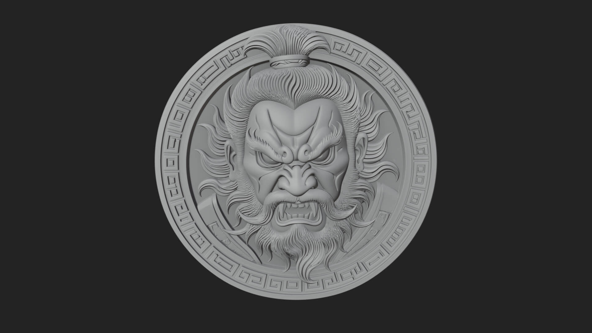 Oni Demon Face Oval Plaque Design 4 3D Print Model 3D Model