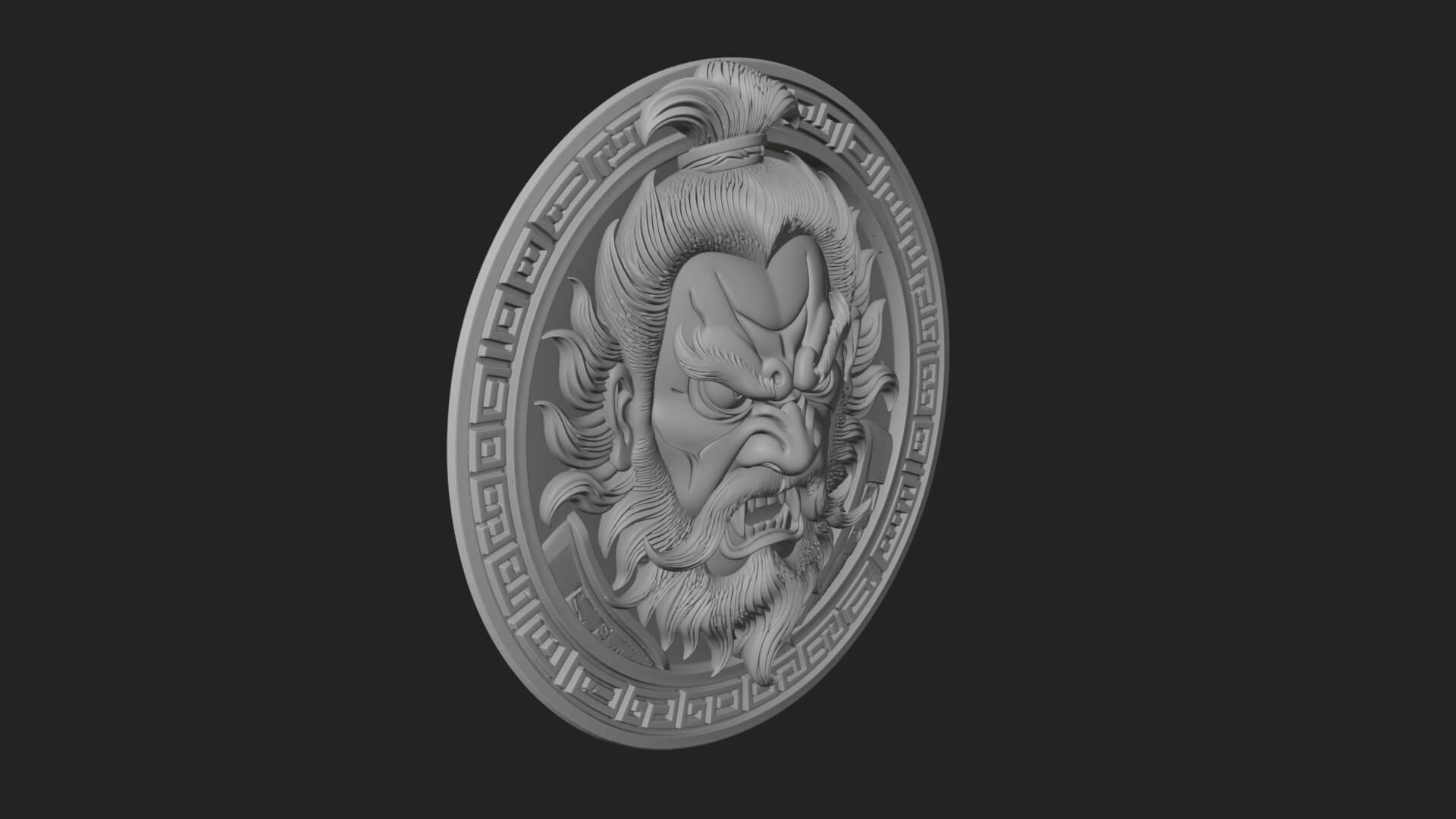 Oni Demon Face Oval Plaque Design 4 3D Print Model 3D Model